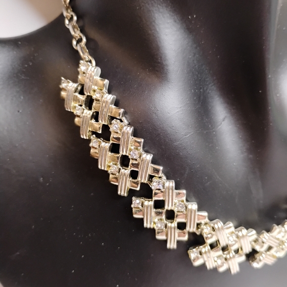 Vintage Silver/Gold Tone Coro Crystal Choker - Picture 11 of 11